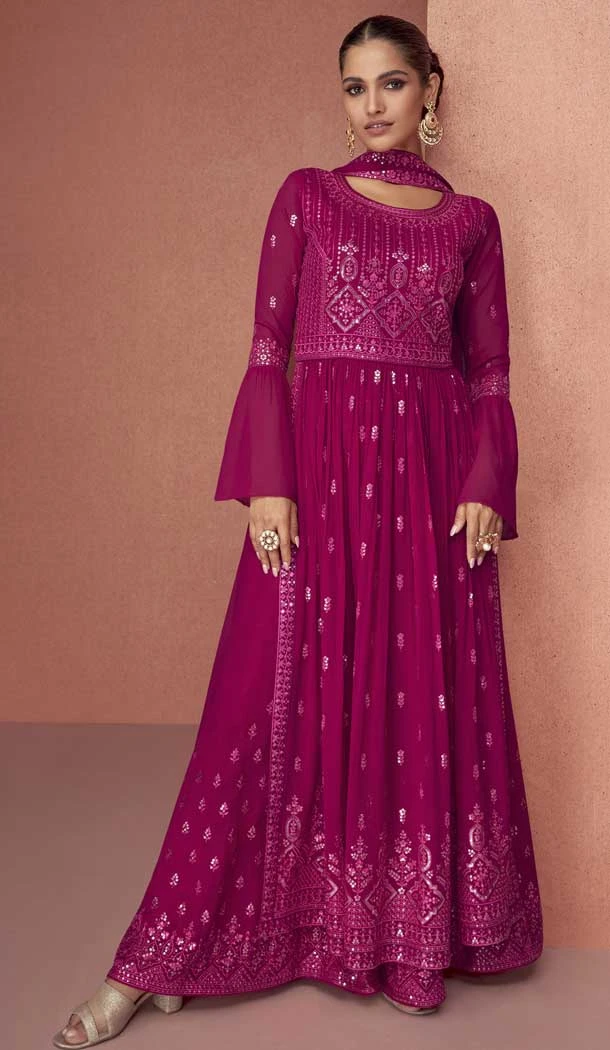 Magenta Color Fox Georgette Sequins Work Pakistani Style Palazzo Salwar Suit -5618163395
