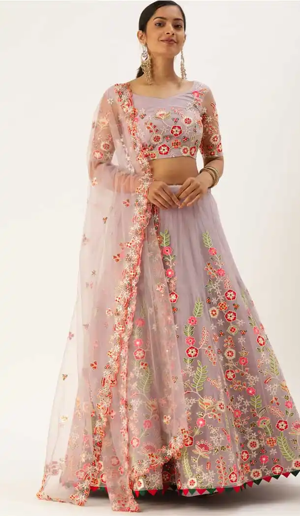Lavender Color Net Sequins Work Function Wear Plus Size Lehenga Choli -5619163399