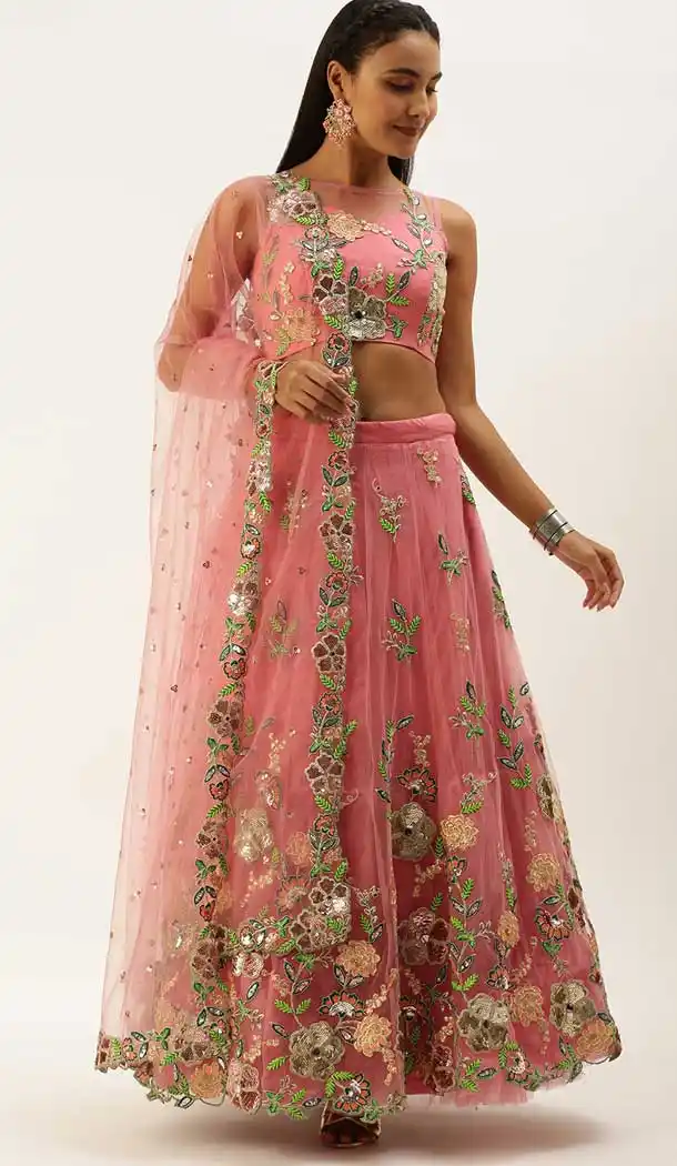 Pink Color Net Sequins Work Function Wear Plus Size Lehenga Choli -5619163403