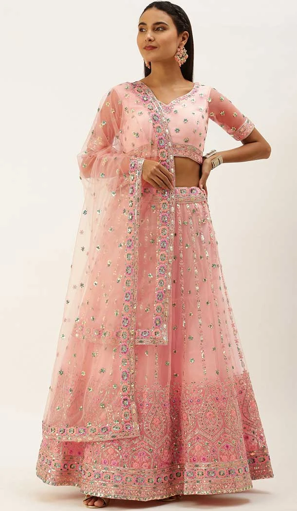 Light Pink Color Net Sequins Work Function Wear Plus Size Lehenga Choli -5619163404