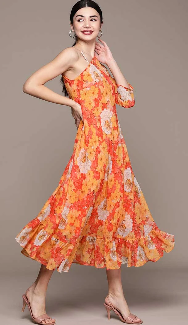 Mustard Color Georgette And Crepe Printed Work Party Wear Readymade Fancy Kurti -5664163775