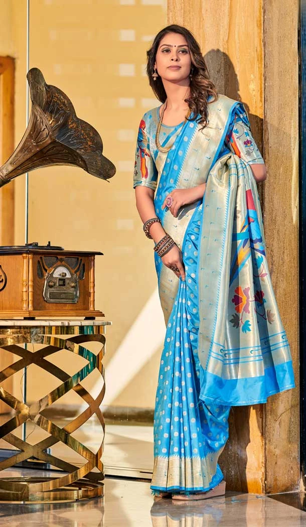 Blue Color Pure Paithani Silk Jacquard Work Traditional Party Wear Saree -5630163470