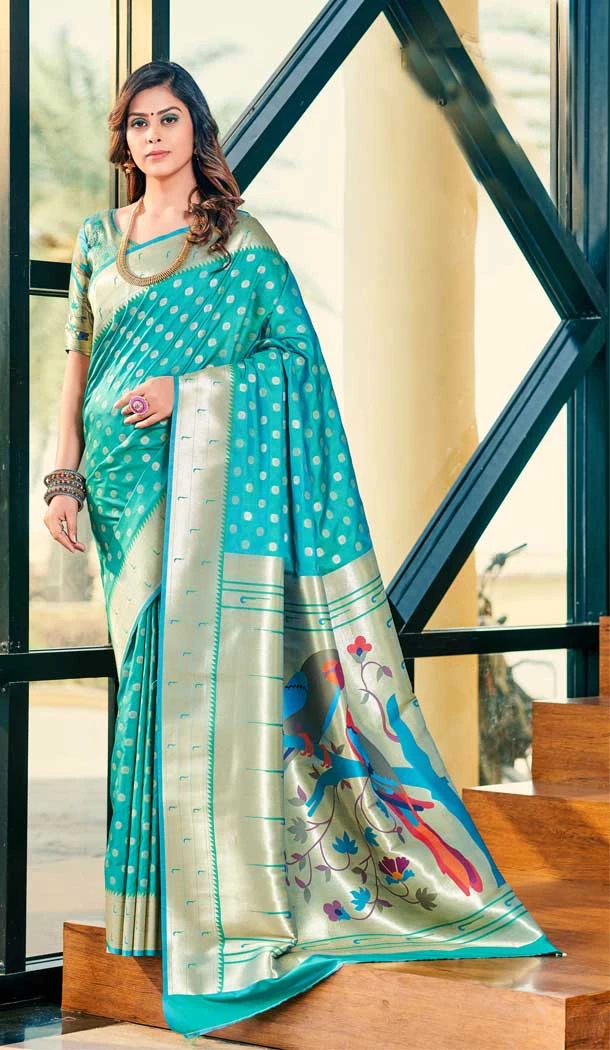 Rama Blue Color Pure Paithani Silk Jacquard Work Traditional Party Wear Saree -5630163472