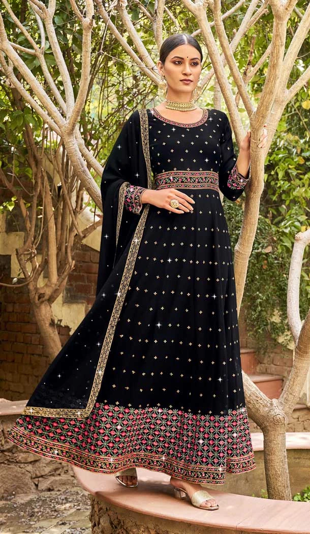 Black Color Georgette Resham Work Festival Wear Designer Salwar Suit -5650163644