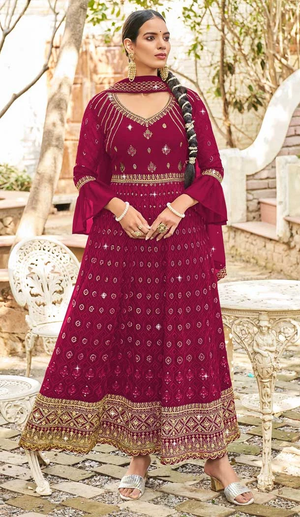 Pink Color Georgette Resham Work Festival Wear Designer Salwar Suit -5650163645
