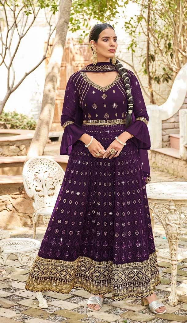 Wine Color Georgette Resham Work Festival Wear Designer Salwar Suit -5650163647