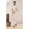 Cream Color Silk Digital Print And Self Work Readymade Men's Kurta Pajama -5700164039