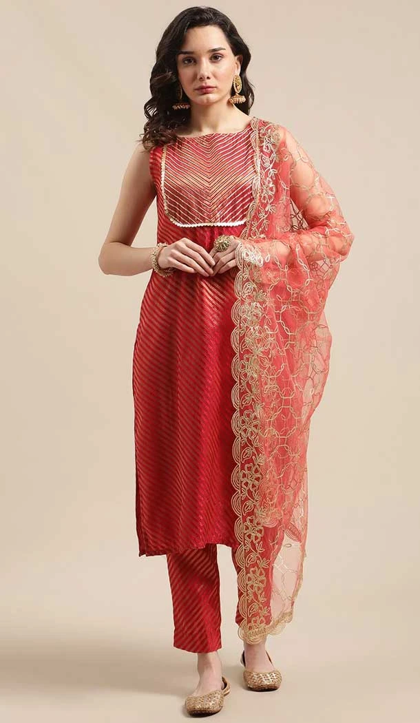 Red Color Poly Cotton Printed Work Party Wear Readymade Salwar Suit -5708164089