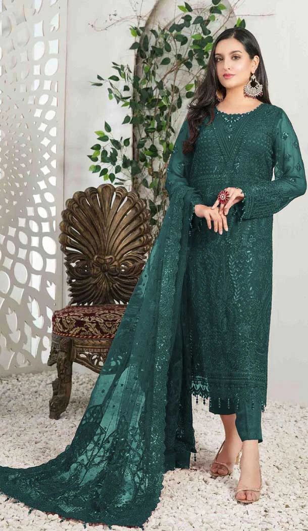 Festival Wear Teal Green Color Fox Georgette Embroidery Pakistani Salwar Kameez -5715164126