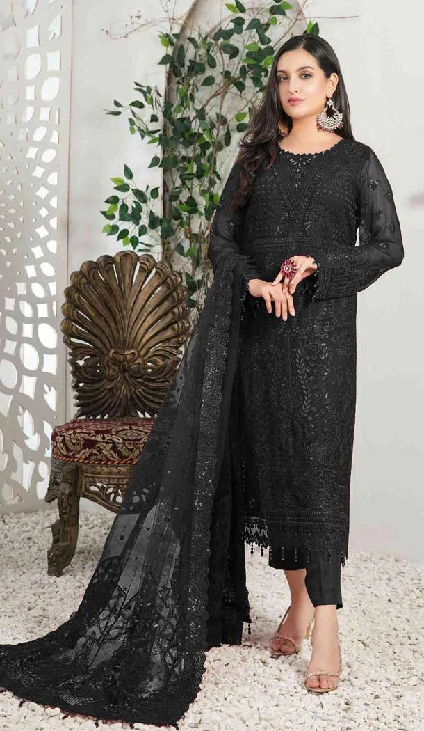 Festival Wear Black Color Fox Georgette Embroidery Pakistani Salwar Kameez -5715164127