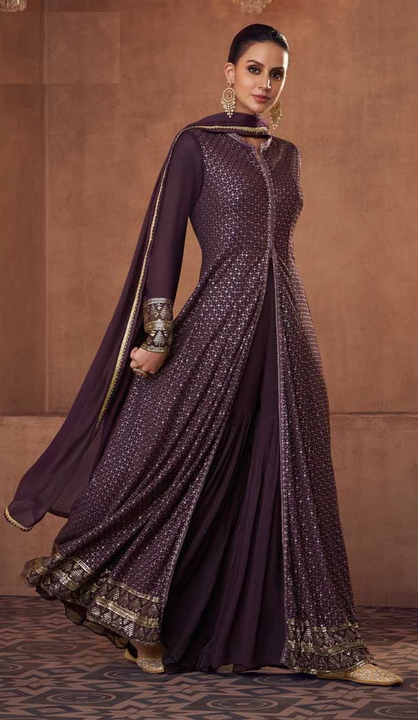 Wine Color Fox Georgette Embroidery Work Wedding Wear Designer Salwar Suit -5716164131