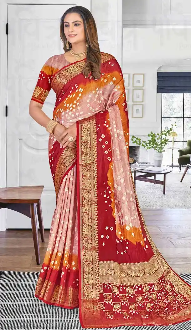 Light Pink Color Art Silk Weaving Work Festival Wear Designer Bandhej Saree -5722164151