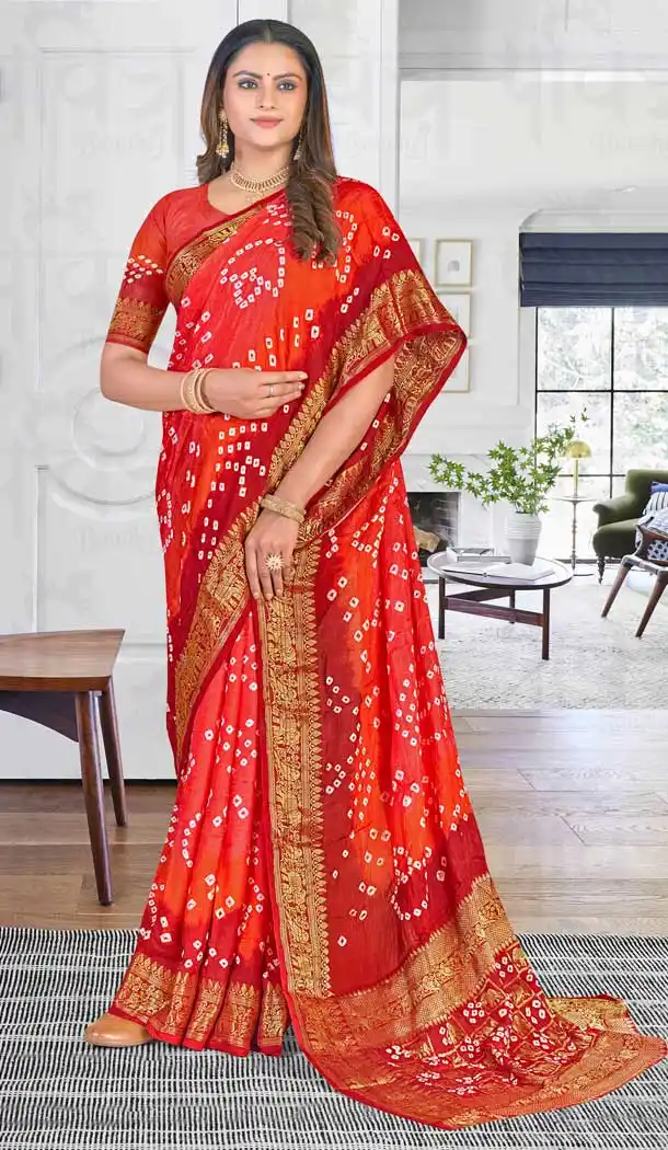Red Color Art Silk Weaving Work Festival Wear Designer Bandhej Saree -5722164154