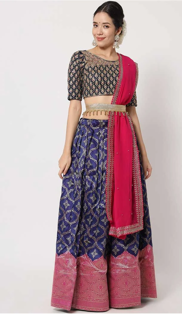 Navy Blue Color Lichi Silk Woven And Zari Work Function Wear Designer Lehenga Choli -572164175