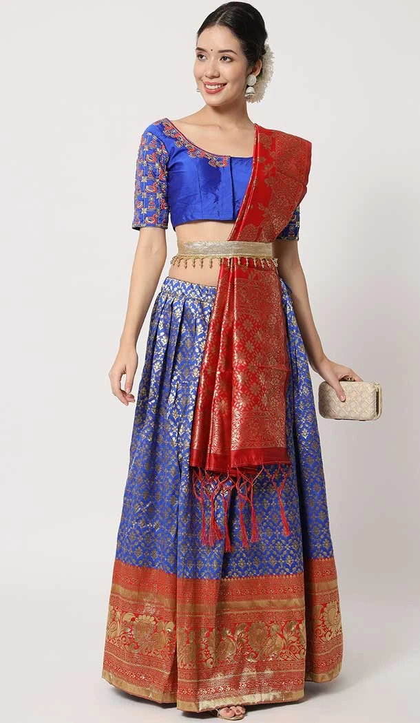 Royal Blue Color Lichi Silk Woven And Zari Work Function Wear Designer Lehenga Choli -572164177