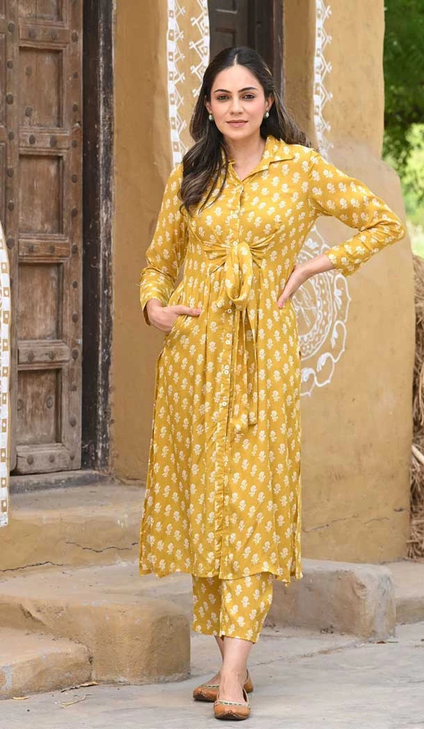 Mustard Yellow Color Pure Maslin Digital Print Work Casual Wear Designer Kurti -5723164160