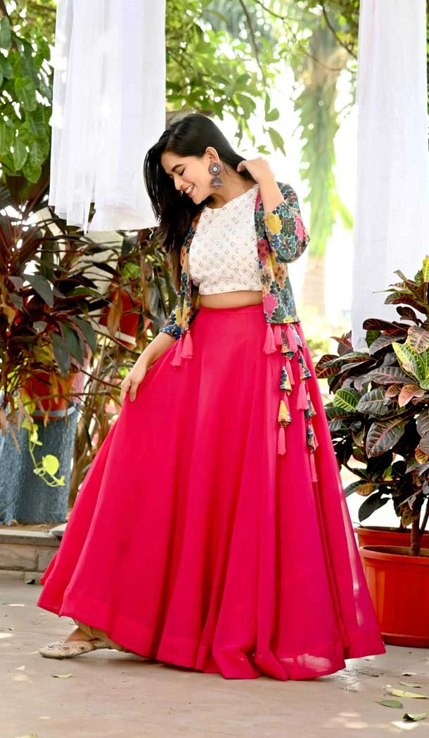 Festival Wear Pink Color Faux Blooming Sequins Embroidery Work Designer Lehenga Choli -5724164165