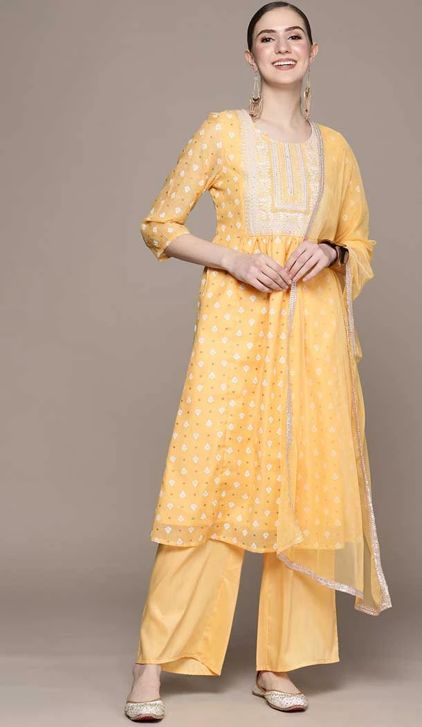 Mustard Color Chanderi Cotton Digital Print Pakistani Readymade Palazzo Suit -5738164302
