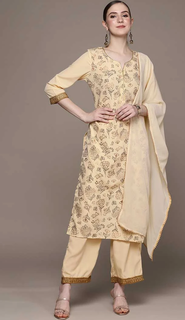 Cream Color Crepe Digital Print Pakistani Readymade Palazzo Suit -5738164303