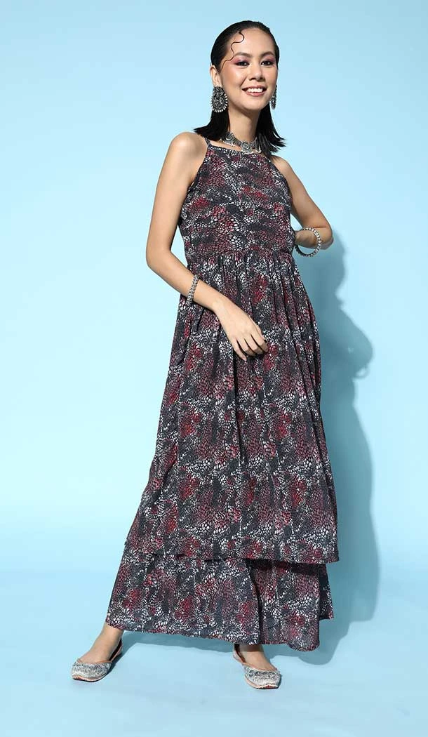 Grey Color Georgette Floral And Digital Print Work Readymade Kurti with Bottom -5751164370