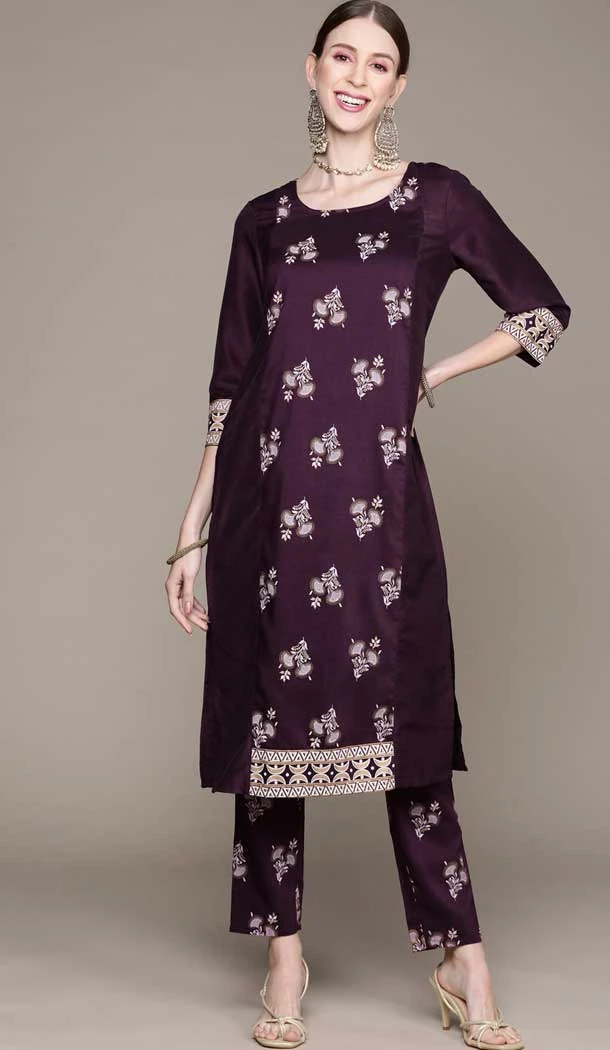 Casual Wear Wine Color Chinon Floral Print Work Designer Kurti And Pant -5752164383