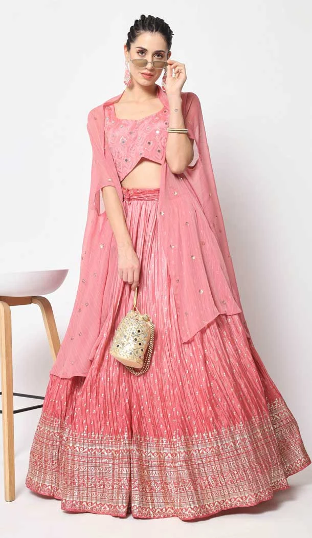 Pink Color Chinon Silk Embroidery Work Designer Women Lehenga Choli - 5759164425