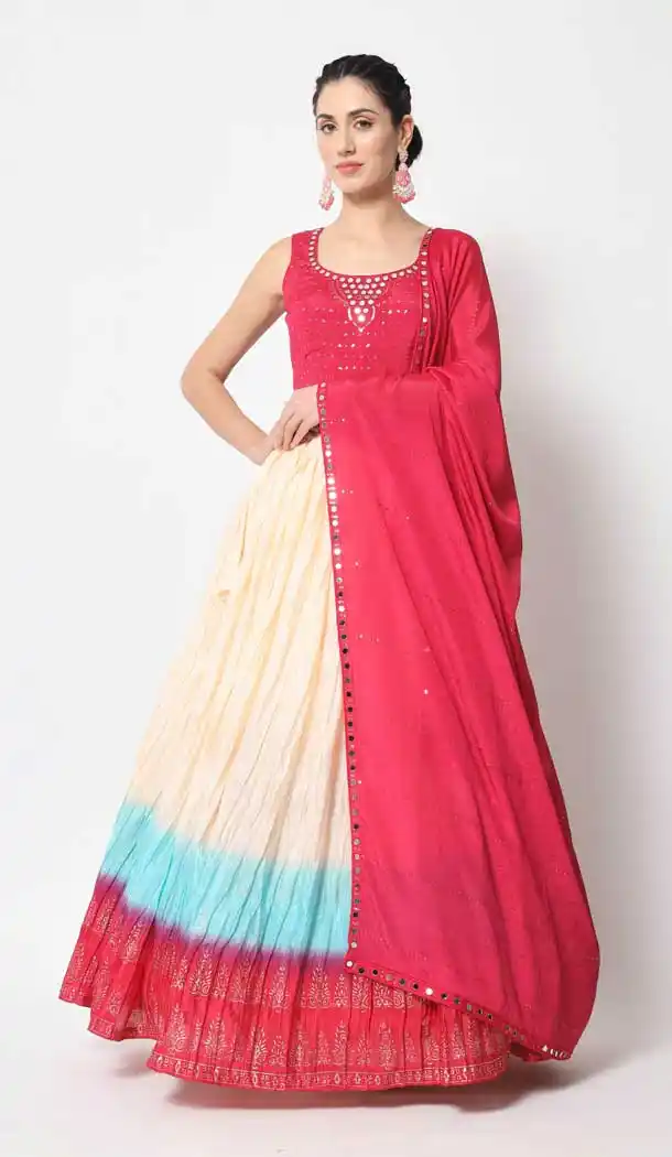 Multi Color Chinon Silk Embroidery Work Designer Women Lehenga Choli - 5759164426
