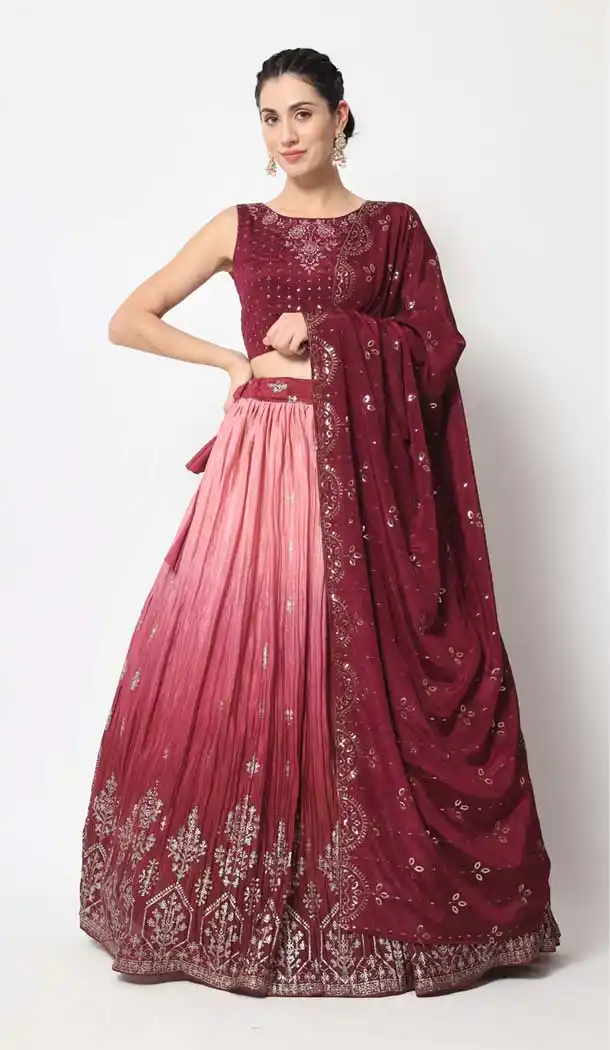 Magenta Color Chinon Silk Embroidery Work Designer Women Lehenga Choli - 5759164428