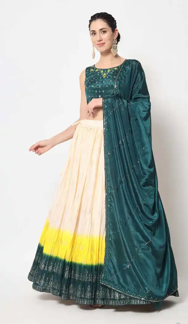 Embroidery Work Multi Color Chinon Silk Designer Women Lehenga Choli - 5759164431