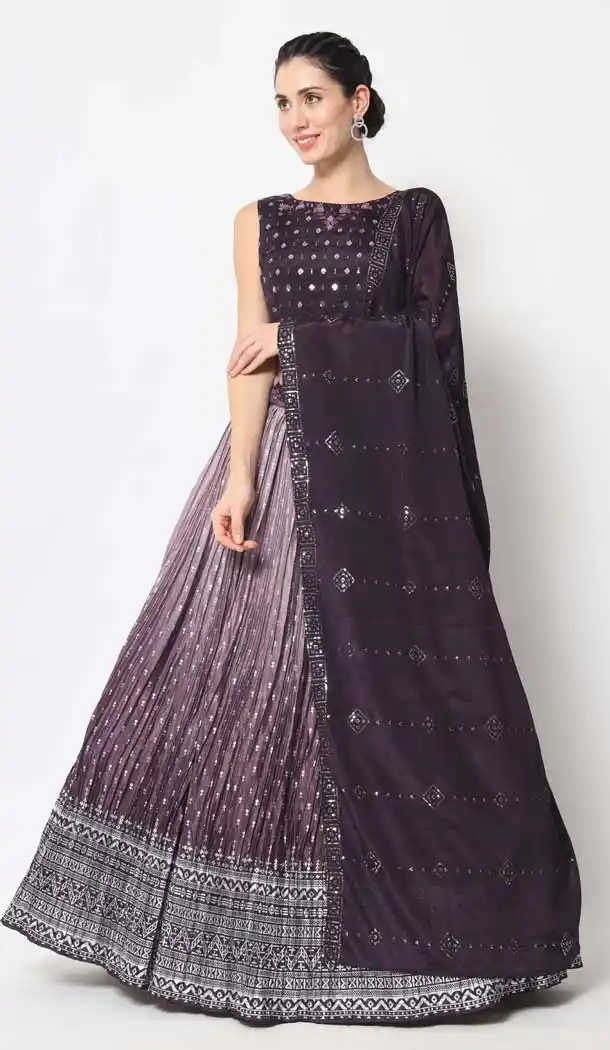 Purple Color Chinon Silk Embroidery Work Designer Women Lehenga Choli - 5759164433