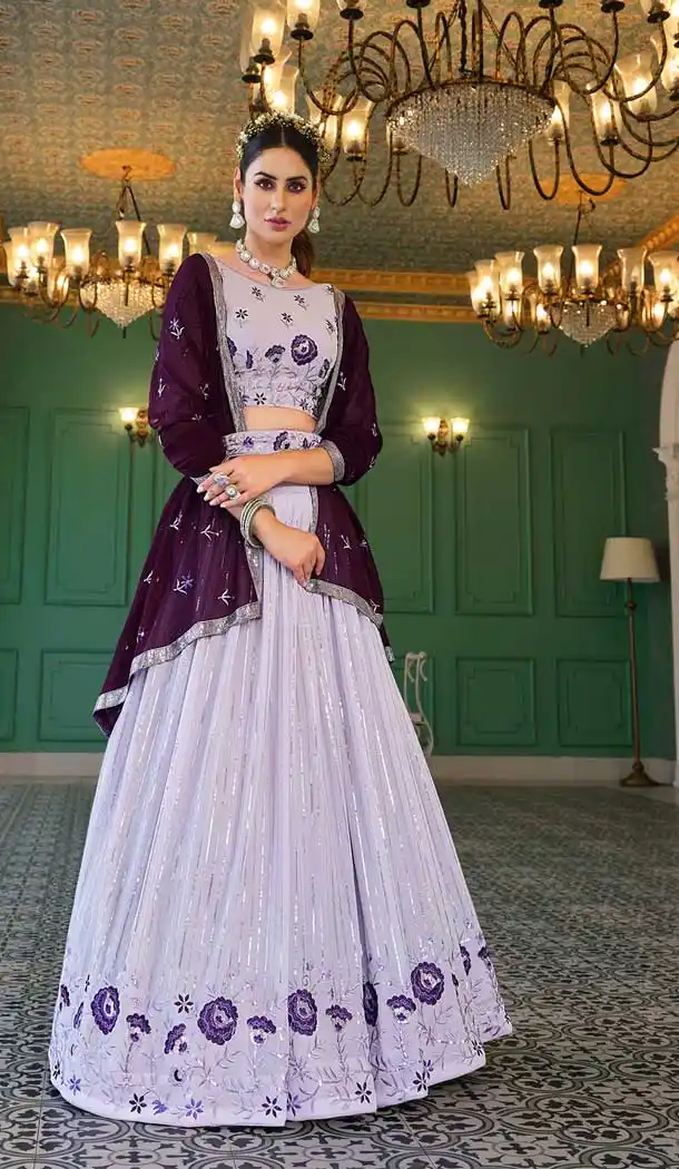 Lavender Color Georgette Embroidery Work Party Wear Designer Lehenga Choli -5760164434