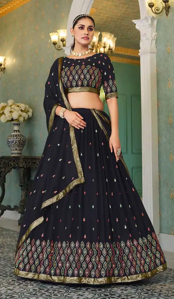 Navy Blue Color Georgette Embroidery Work Party Wear Designer Lehenga Choli -5760164436