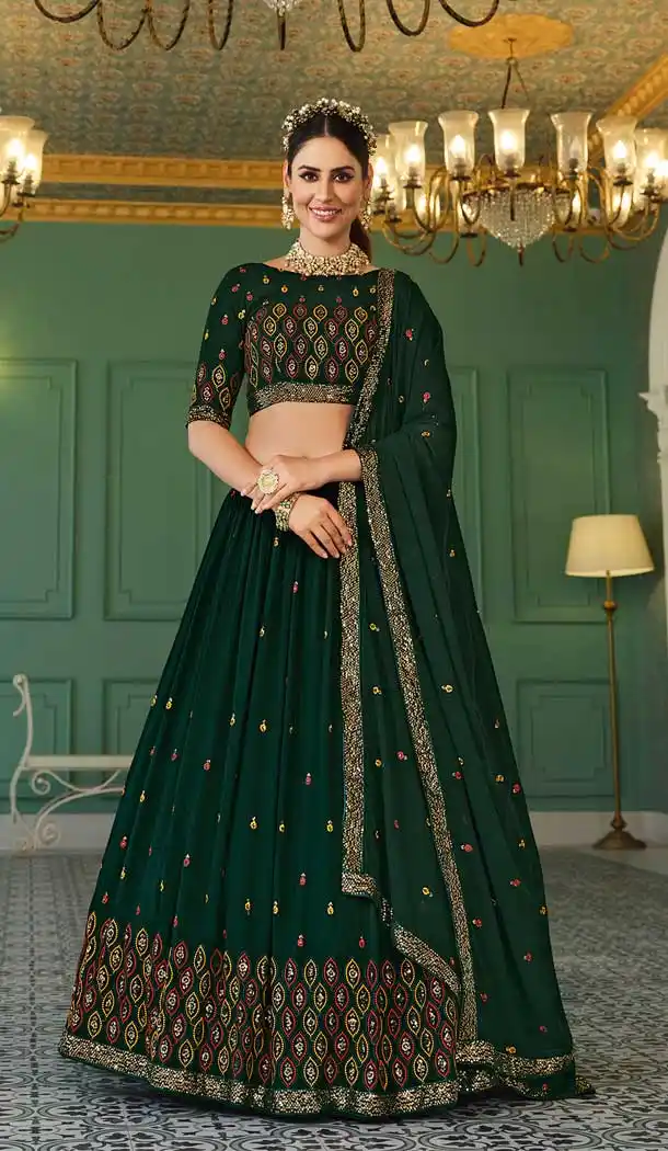 Green Color Georgette Embroidery Work Party Wear Designer Lehenga Choli -5760164438
