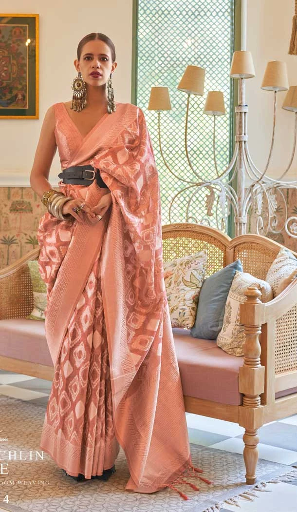 Old Rose Color Weaving Silk Zari Work Party Wear Designer Saree -5762164452