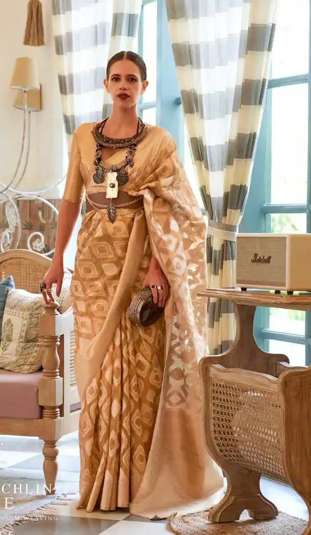 Light Brown Color Weaving Silk Zari Work Party Wear Designer Saree -5762164454