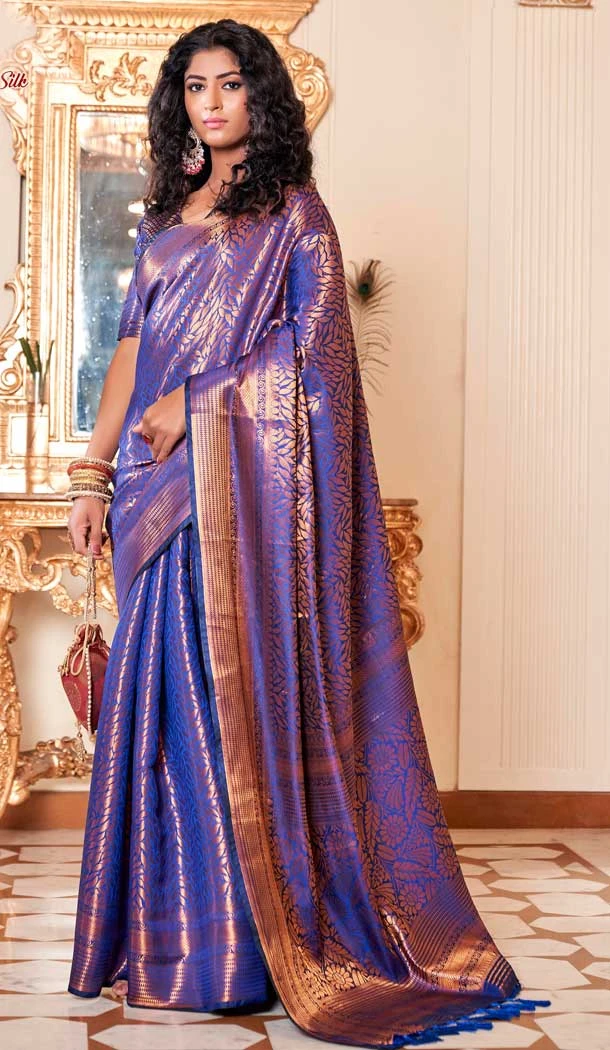 Blue Color Soft Silk Kanjivaram Jacquard Work Casual Party Wear Saree -5763164456
