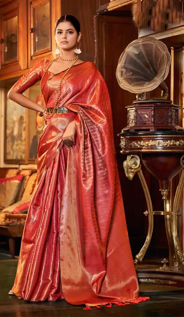 Red Color Weaving Kanjivaram Silk Jacquard Work Festival Party Wear Saree -5765164475
