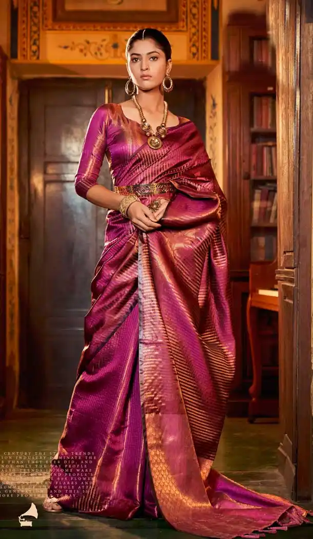 Magenta Color Weaving Kanjivaram Silk Jacquard Work Festival Party Wear Saree -5765164479