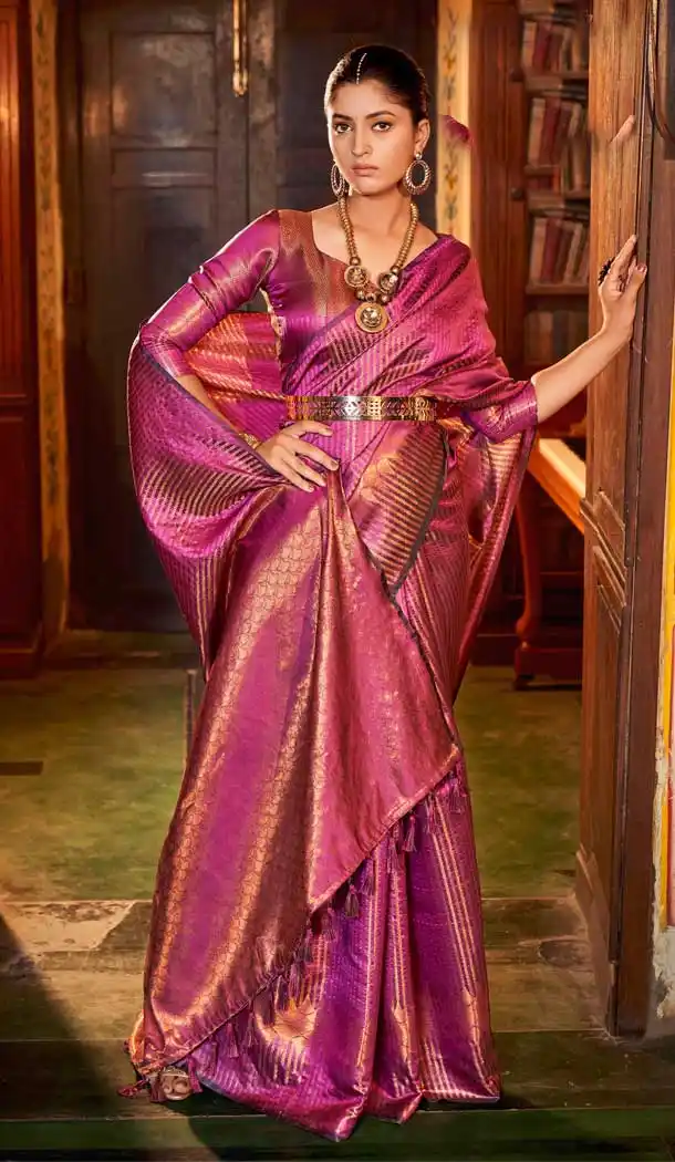 Pink Color Weaving Kanjivaram Silk Jacquard Work Festival Party Wear Saree -5765164481