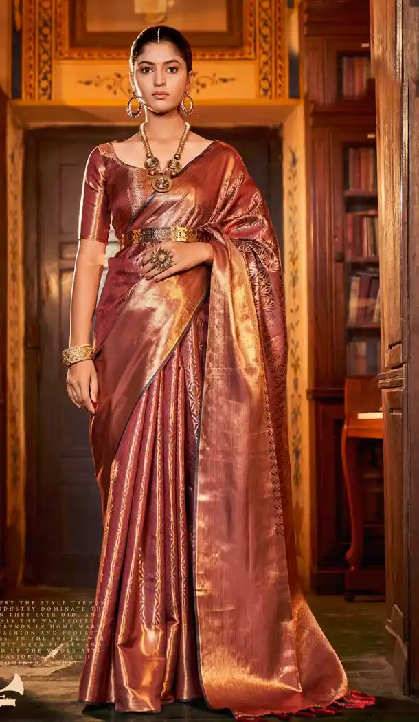Weaving Kanjivaram Silk Pink Color Jacquard Work Festival Party Wear Saree -5765164485