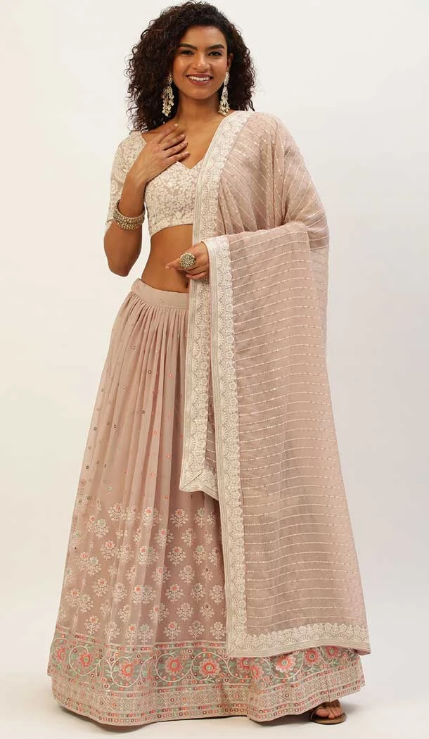 Peach Color Georgette Embroidery Work Designer Wear Lehenga Choli -5771164509