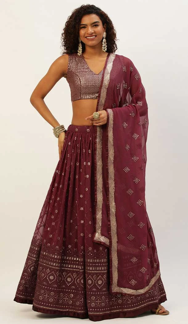 Wine Color Georgette Embroidery Work Designer Wear Lehenga Choli -5771164511