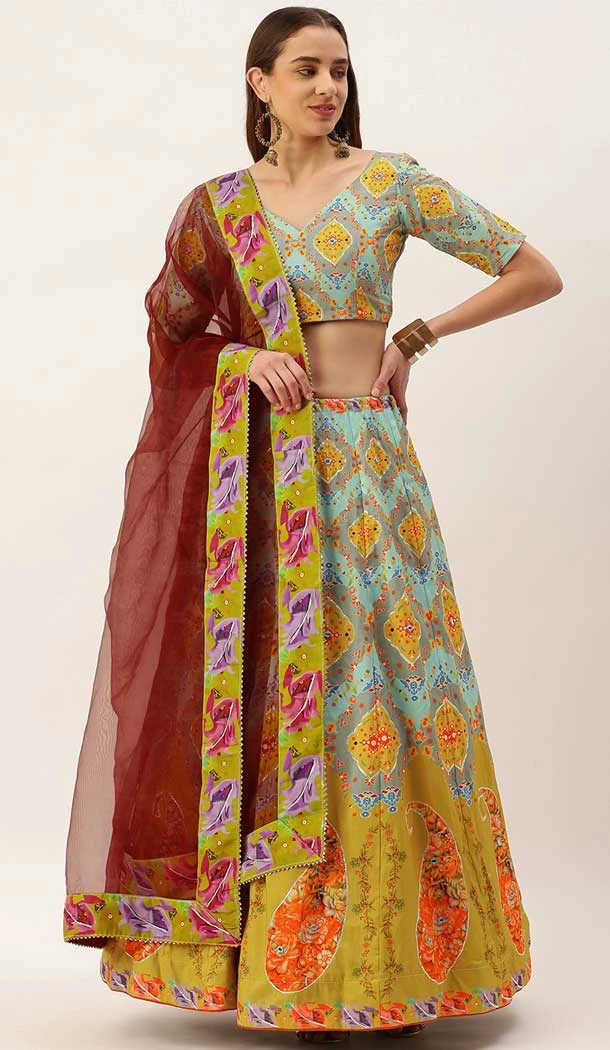 Sky Blue Color Vaishali Silk Mirror And Gotta Patti Work Function Wear Lehenga Choli -5772164515