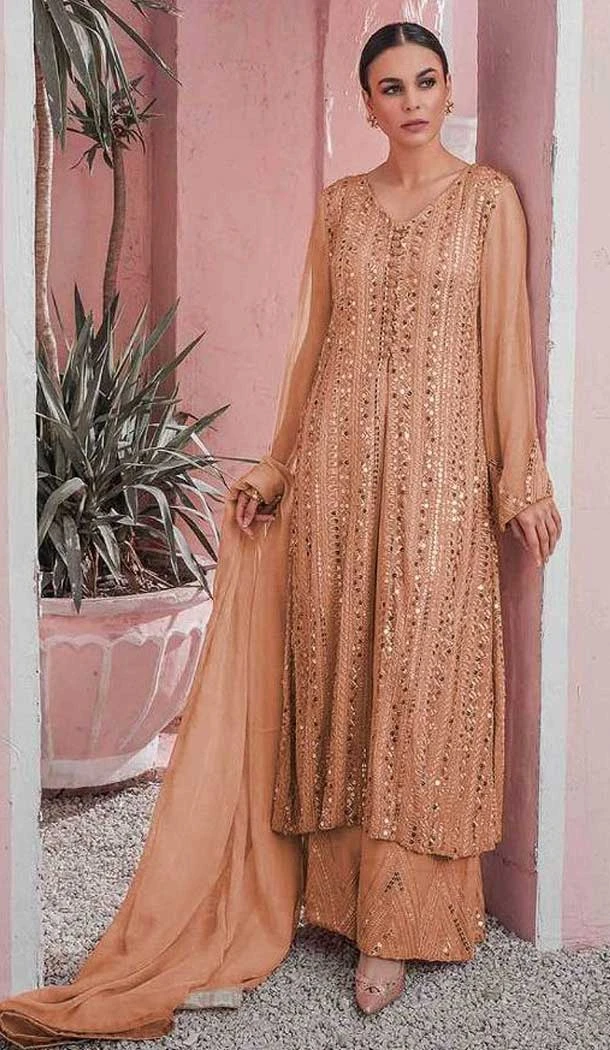 Peach Color Fox Georgette Sequins Work Pakistani Style Palazzo Suit -5776164533