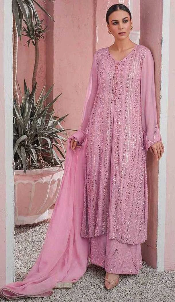 Pink Color Fox Georgette Sequins Work Pakistani Style Palazzo Suit -5776164535