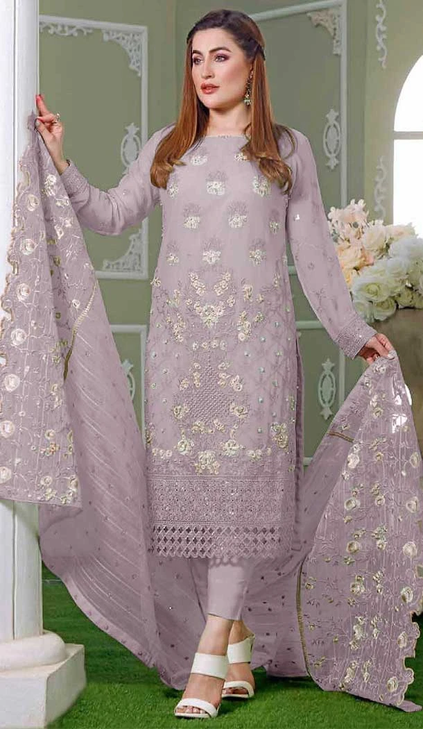 Light Purple Color Faux Georgette Embroidery Work Pakistani Style Suit -5777164540