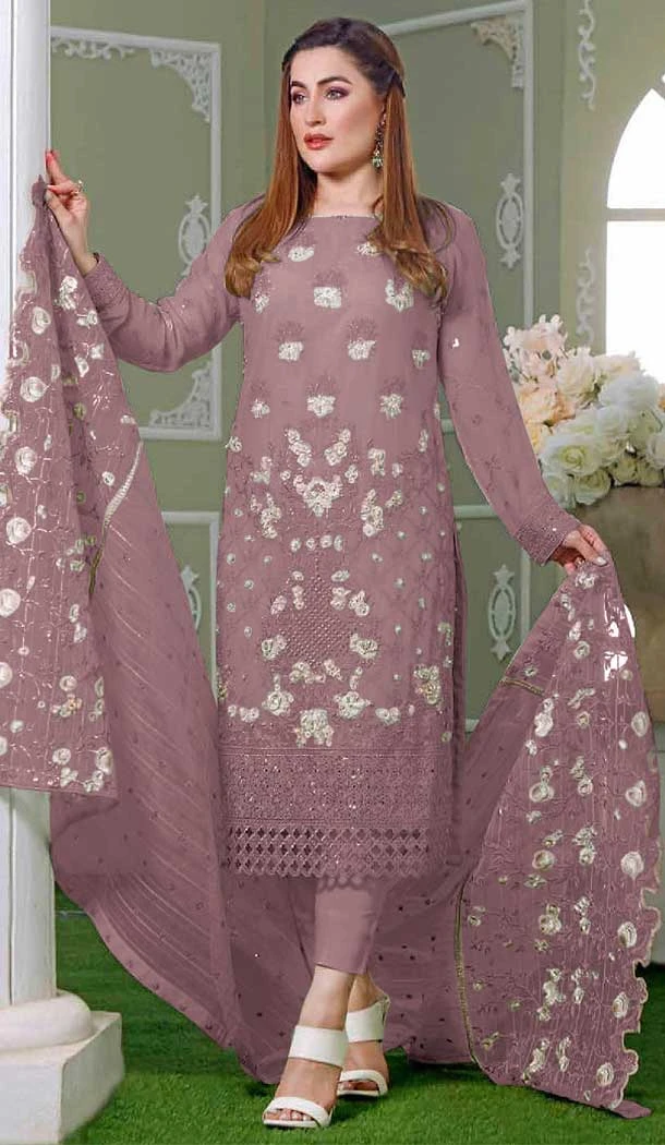 Mauve Color Faux Georgette Embroidery Work Pakistani Style Suit -5777164542