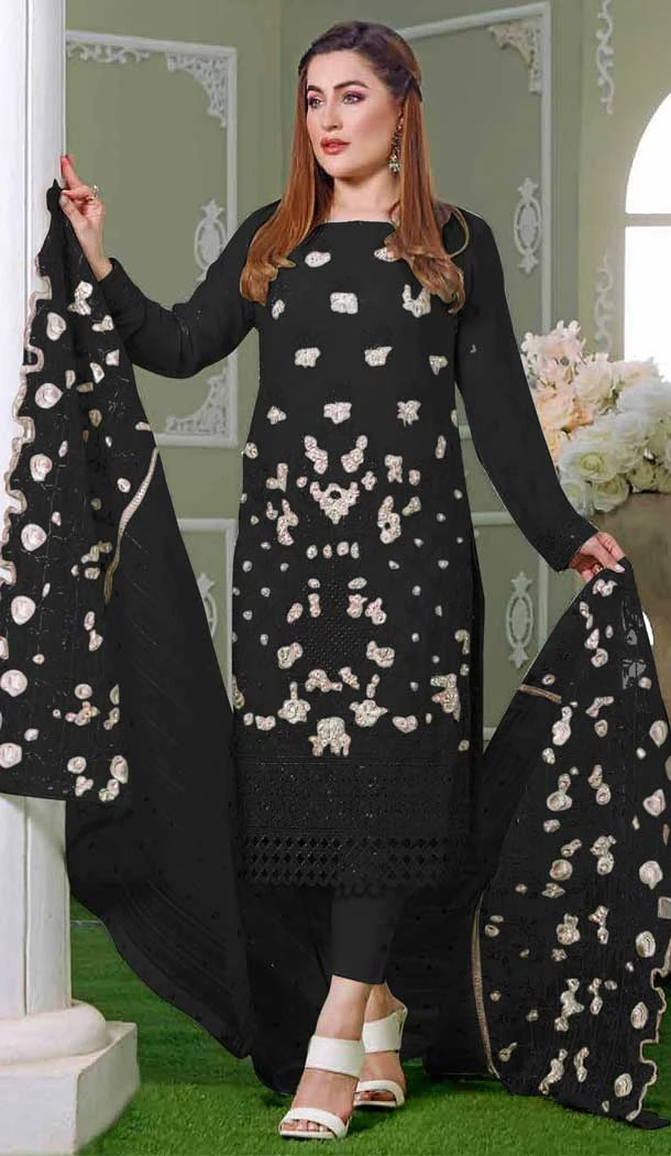 Black Color Faux Georgette Embroidery Work Pakistani Style Suit -5777164548