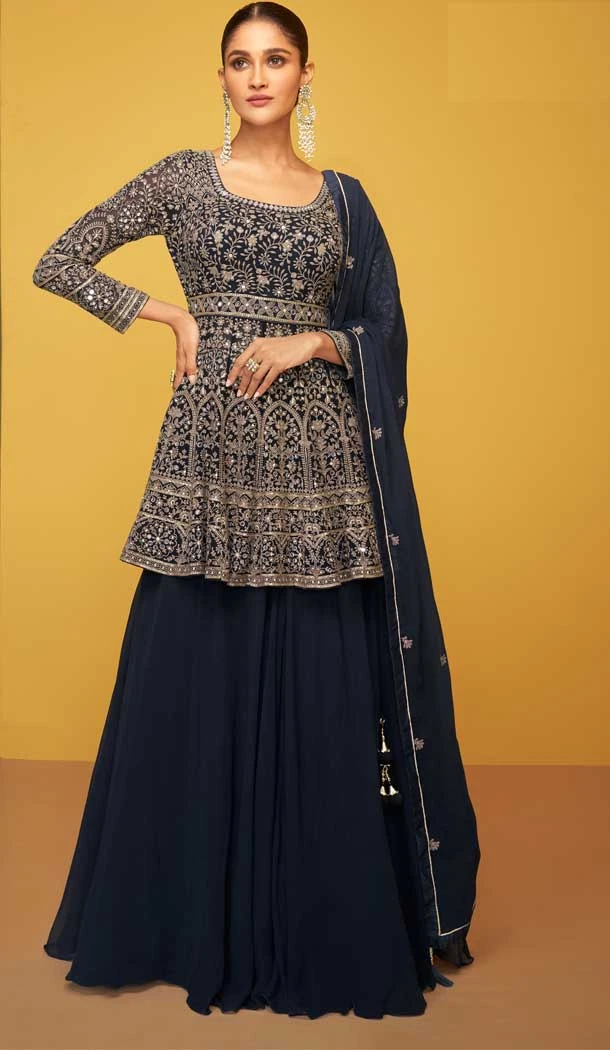 Blue Color Faux Georgette Mirror And Sequins Work Festival Wear Designer Salwar Suit -5778164549