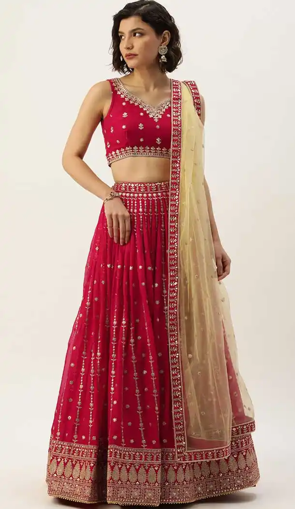 Rani Pink Color Pure Georgette Resham Work Designer Wear Heavy Lehenga Choli -5782164574